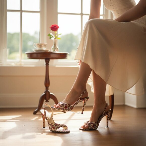 Martinez Valero Floral Bow Detail Designer Slingback High heels Sandals 7.5 M - Picture 7 of 16